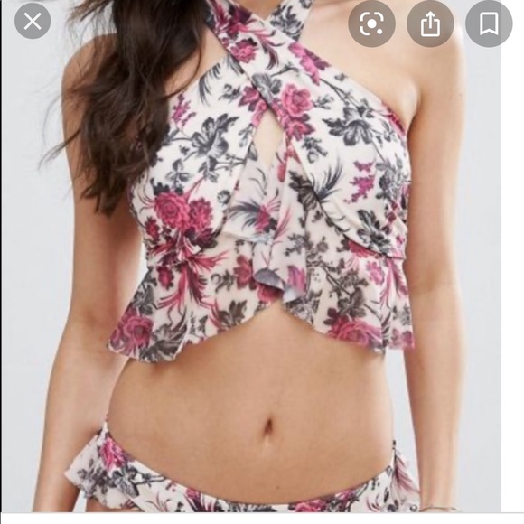 ASOS Wallpaper Print Cross Neck Frill Bikini Set - Picture 2 of 3